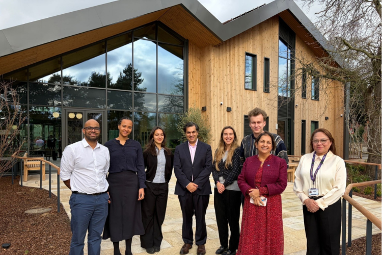The MND-SMART Trial Management team and the research delivery team at the Rub Burrow Centre, pictured outside of the centre. 